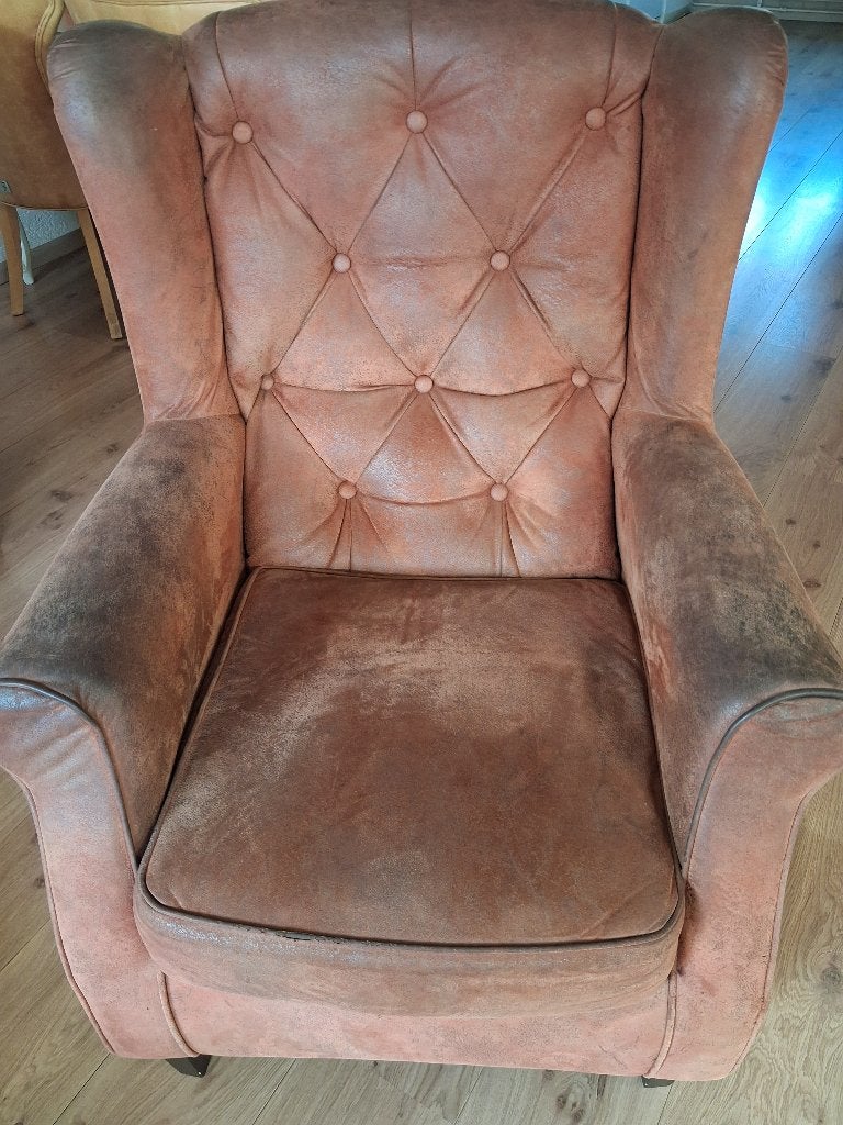 Bruine fauteuil, Huis en Inrichting, Ophalen, Gebruikt, 75 tot 100 cm, Stof