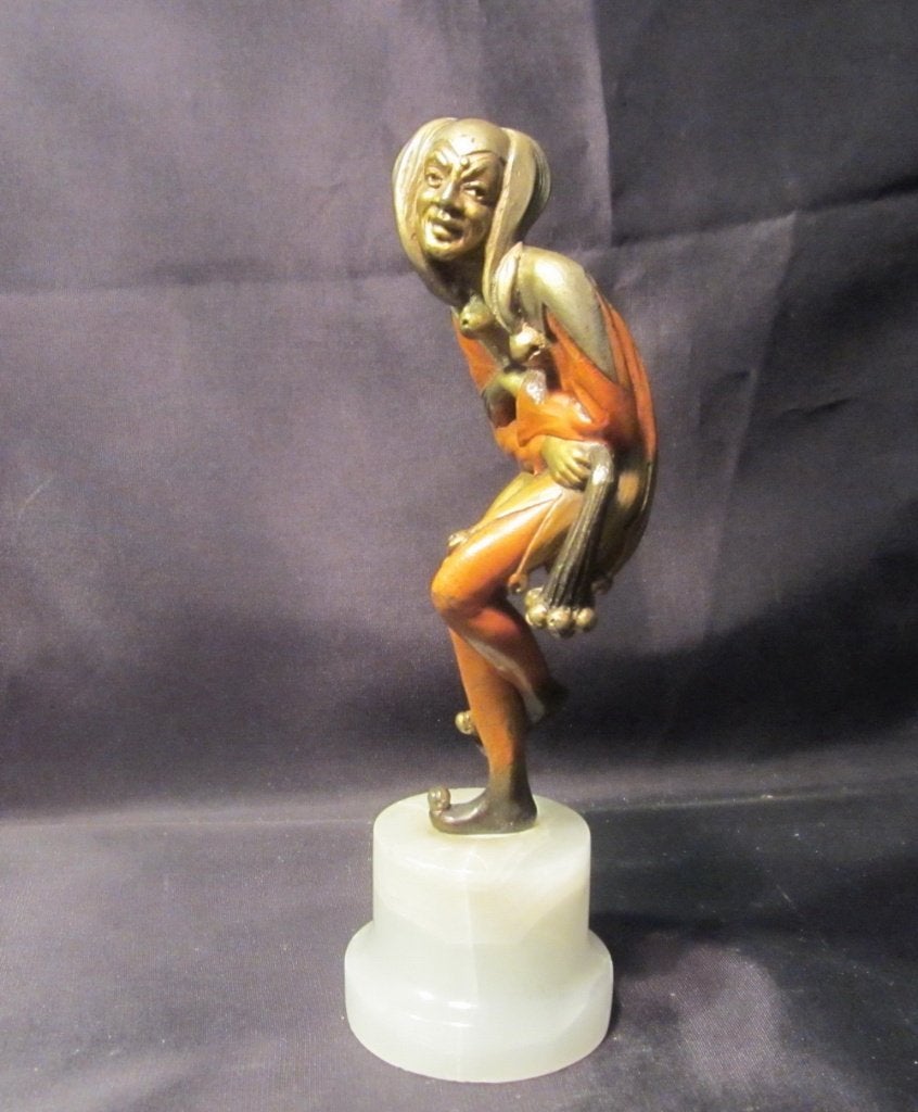 Antieke art deco brons hofnar, Roland PARIS; ca 1925, Verzenden