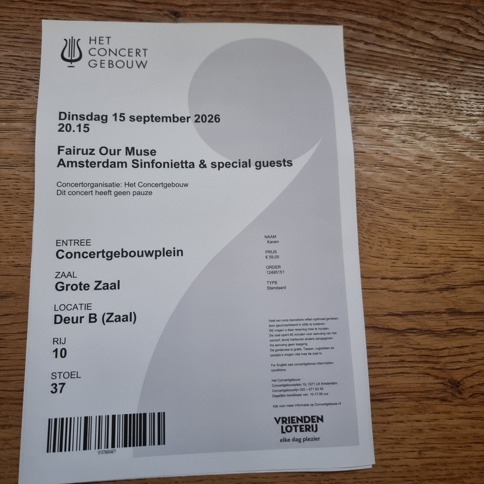 twee tickets Nay vanavond 15 september. 20.15 in Amsterdam, Twee personen