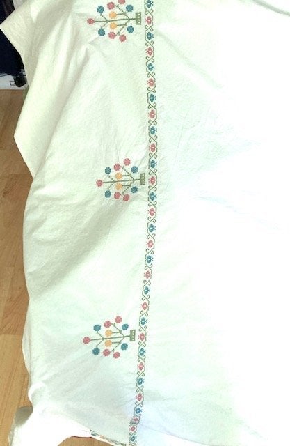Vintage IKEA beddengoed met borduurrand, Inclusief kussenslopen, Eenpersoons, Wit, Dekbedovertrek