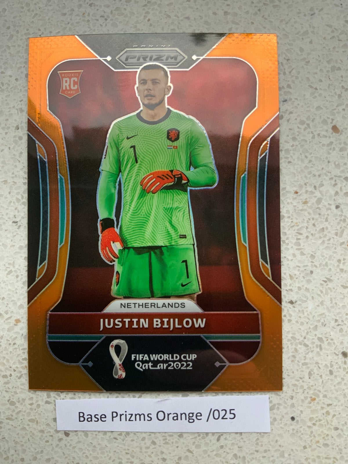 Justin Bijlow 2022 Panini Prizm WC Qatar Orange /25, Verzamelen, Sportartikelen en Voetbal, Verzenden, Zo goed als nieuw, Feyenoord
