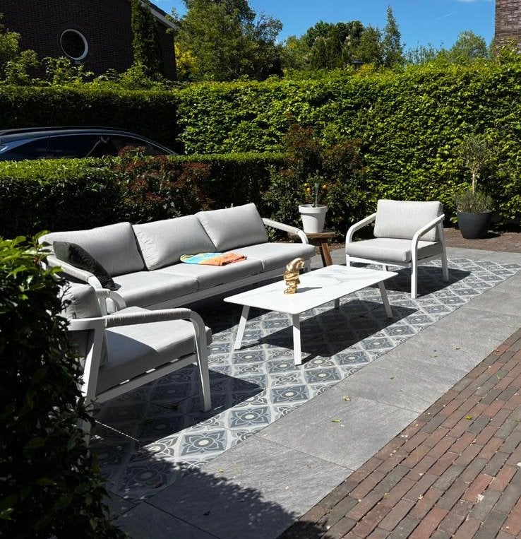Moderne Loungeset met 3-zitsbank en 2 stoelen, Tuin en Terras, Tuinsets en Loungesets, Ophalen, 5 zitplaatsen, Aluminium, Zo goed als nieuw