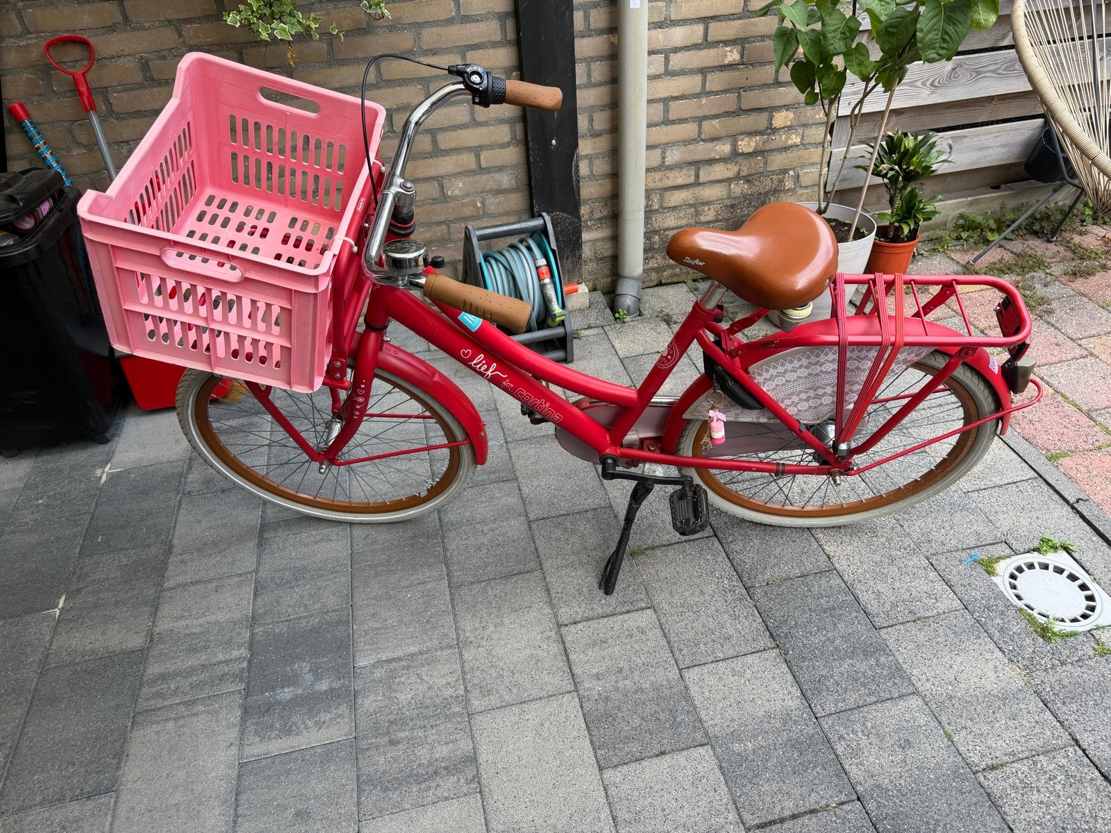 Rode Cortina meisjesfiets met mandje, Terugtraprem, 50 tot 53 cm, Ophalen, Overige merken