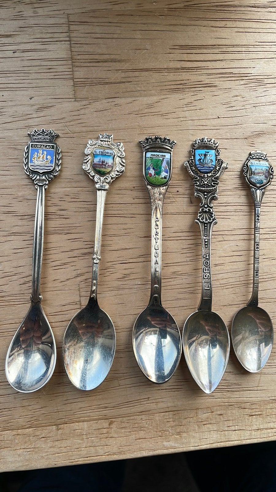 Set van 5 Souvenir Lepels - Curaçao, El Escorial, Madeira, Ophalen of Verzenden
