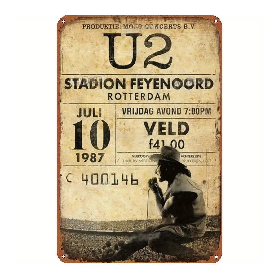Metalen bord U2 Feyenoord Stadion Rotterdam 30 x 20 cm, Metaal, 30 cm, 20 cm, Meerkleurig