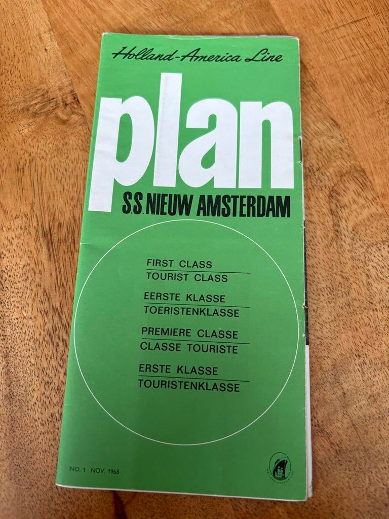 Holland America Line SS Nieuw Amsterdam Plan Nov 1968, Verzamelen, Ophalen of Verzenden, Zo goed als nieuw