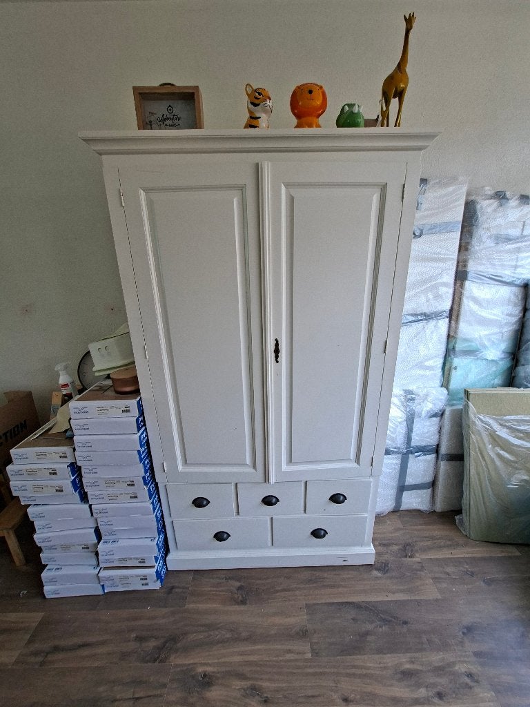 Witte houten kast, Ophalen, Gebruikt, 150 tot 200 cm, Overige houtsoorten