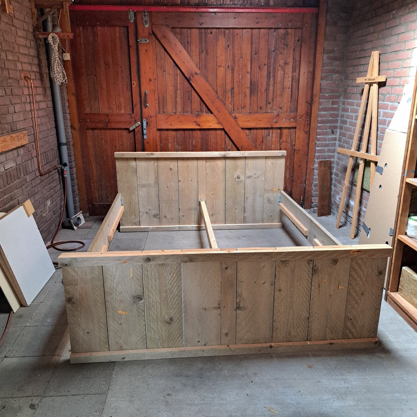 Bed van steigerhout (1.60 bij 2.00), Ophalen, Steigerhout, Tweepersoons, Zo goed als nieuw