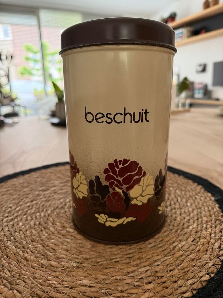 Vintage brabantia beschuitbus met bloemmotief, Huis en Inrichting, Ophalen of Verzenden, Metaal, Meerkleurig, Brabantia