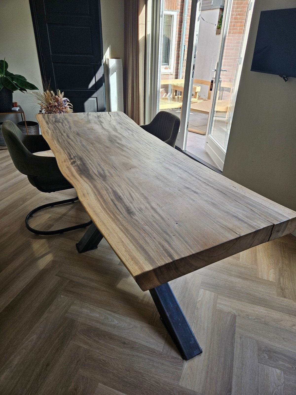 Prachtige boomstam eettafel, Ophalen, Eikenhout, 200 cm of meer, 50 tot 100 cm