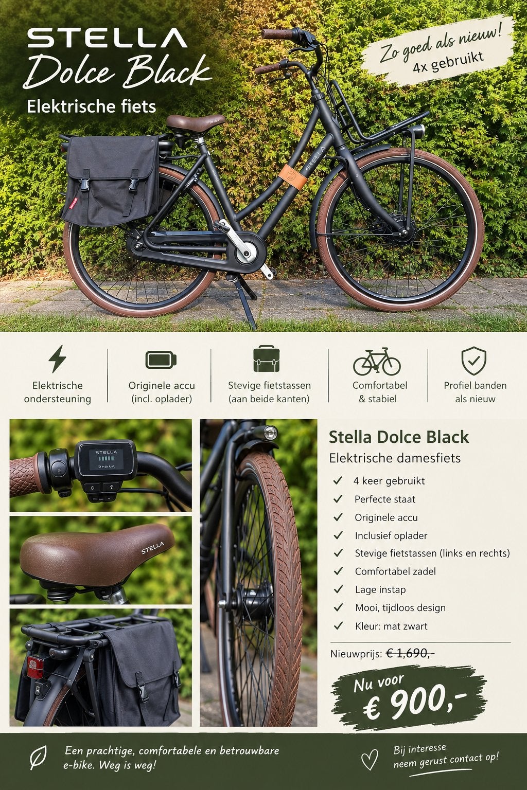 Stella Dolce Black E-bike - Zo goed als nieuw!, Ophalen, Zo goed als nieuw, 30 tot 50 km per accu, Overige merken
