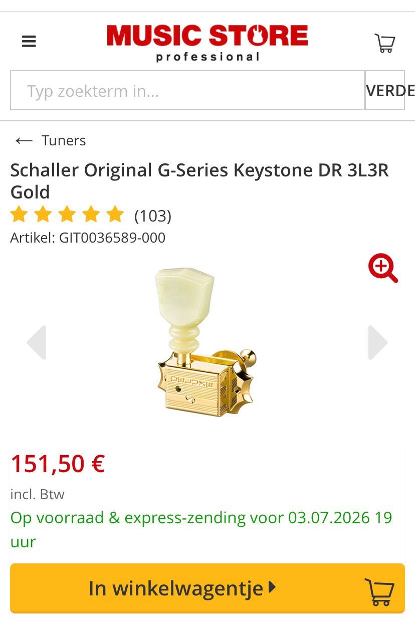 Schaller Original G-Series Deluxe KeyStone Gold, Ophalen of Verzenden, Zo goed als nieuw, Elektrische gitaar
