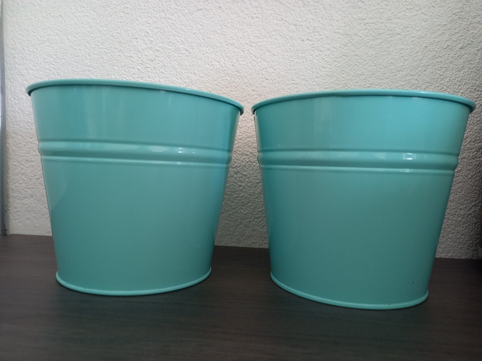 2 Turquoise planten emmertjes, Tuin en Terras, Bloempotten, Ophalen of Verzenden