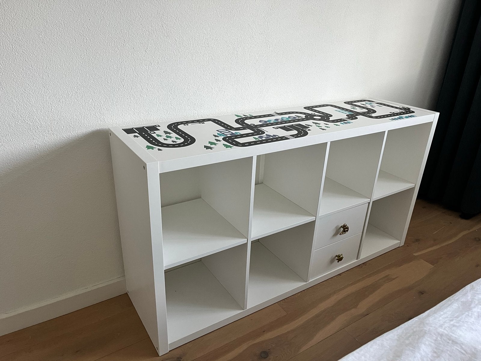 IKEA Kallax 8 vakken met stickerbaan en lades, Ophalen, Zo goed als nieuw