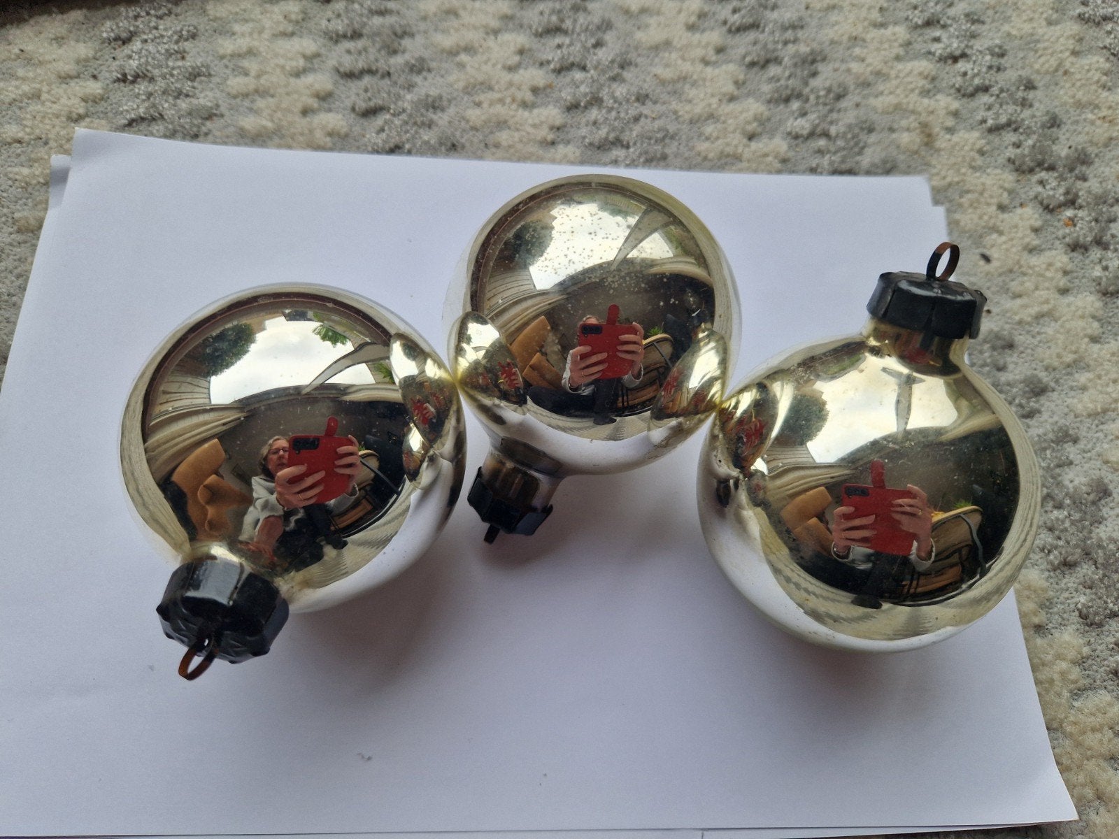 3 vintage Duitse zilverglas kerstballen retro, Diversen, Ophalen of Verzenden, Gebruikt
