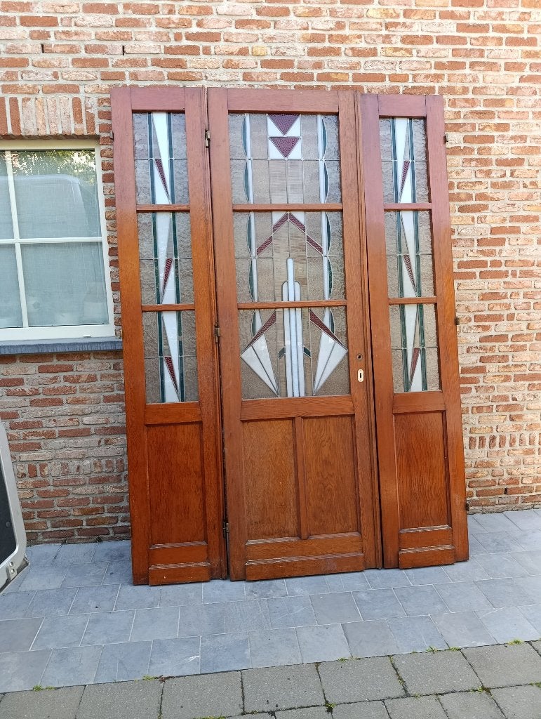 3 delige deur et glas in lood, Ophalen, 120 cm of meer, Binnendeur, Glas
