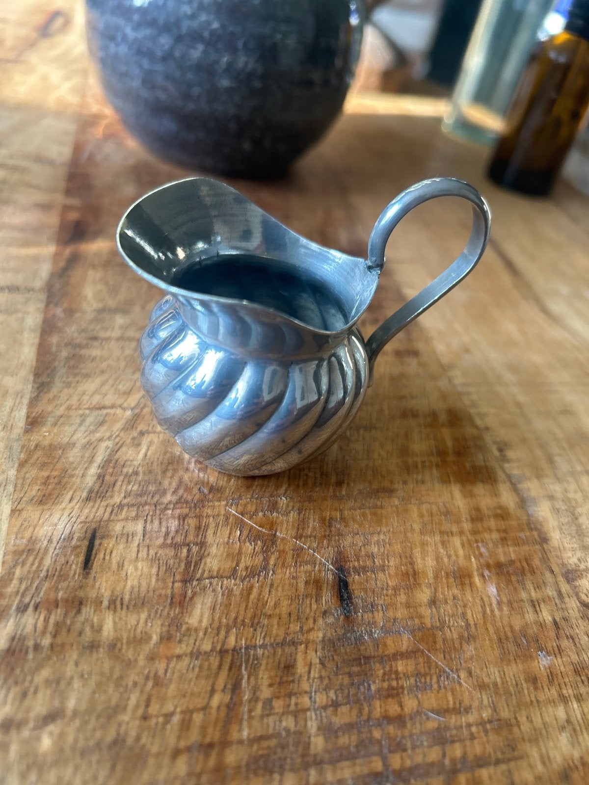 Antiek verzilverde tinnen melkkan, Antiek en Kunst, Ophalen of Verzenden, Zilver