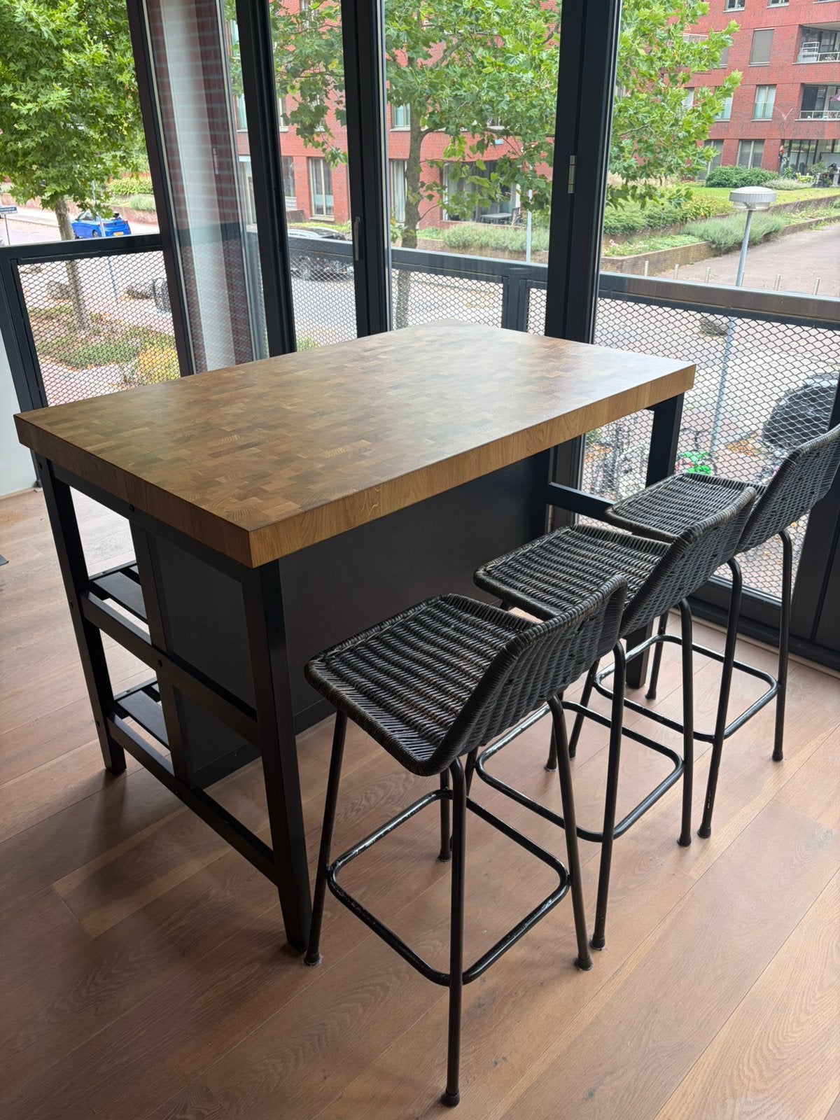 IKEA VADHOLMA Keukeneiland incl 3 krukken, Ophalen, Gebruikt, 75 cm of meer, Zwart