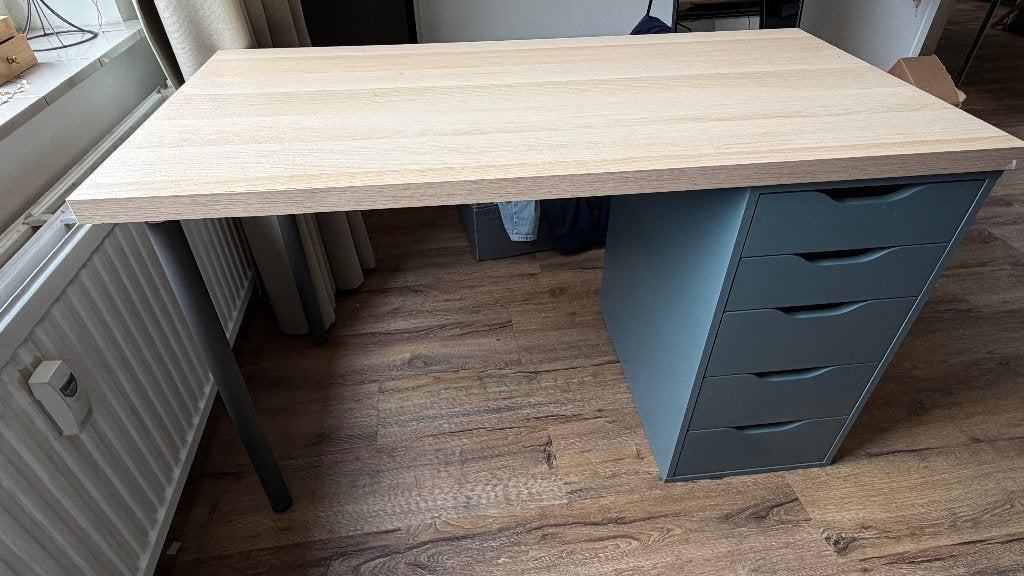 IKEA Linnmon / Alex bureau met lades en poten, Huis en Inrichting, Ophalen, Met lades, Gebruikt, 120 cm