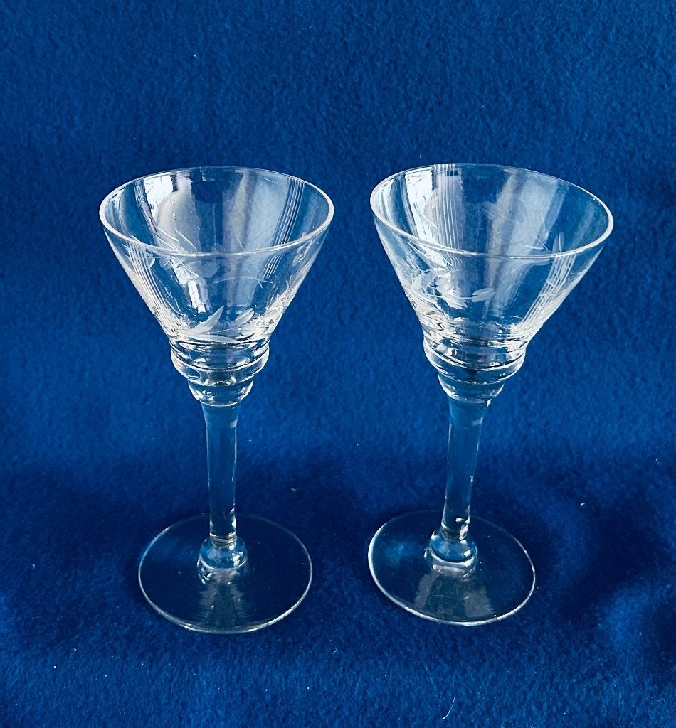 2 Antieke vintage sherryglazen geslepen decor 12,2h, Antiek en Kunst, Ophalen