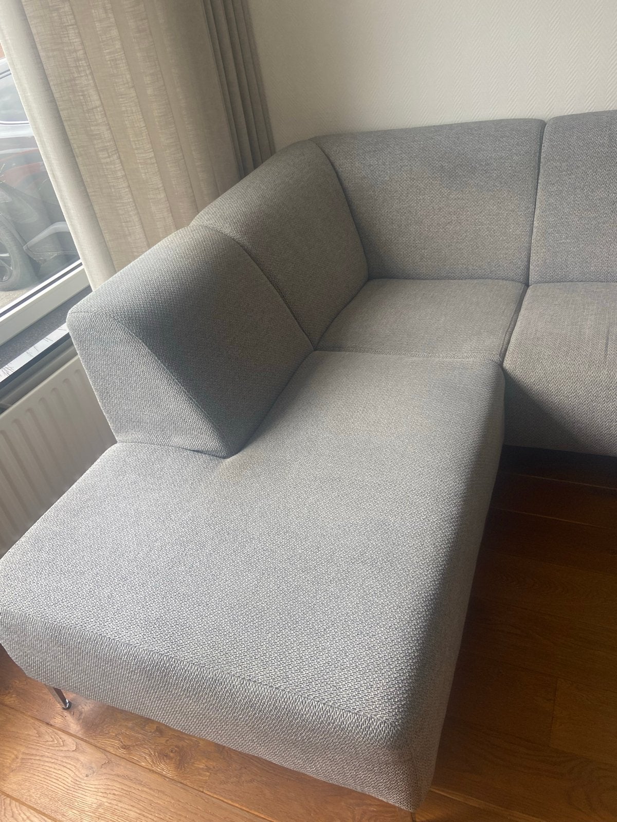 Moderne grijze hoekbank met chaise longue, Ophalen, 250 tot 300 cm, Gebruikt, Hoekbank