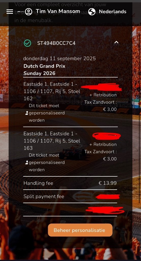 F1 Zandvoort 2x kaarten, Twee personen, September