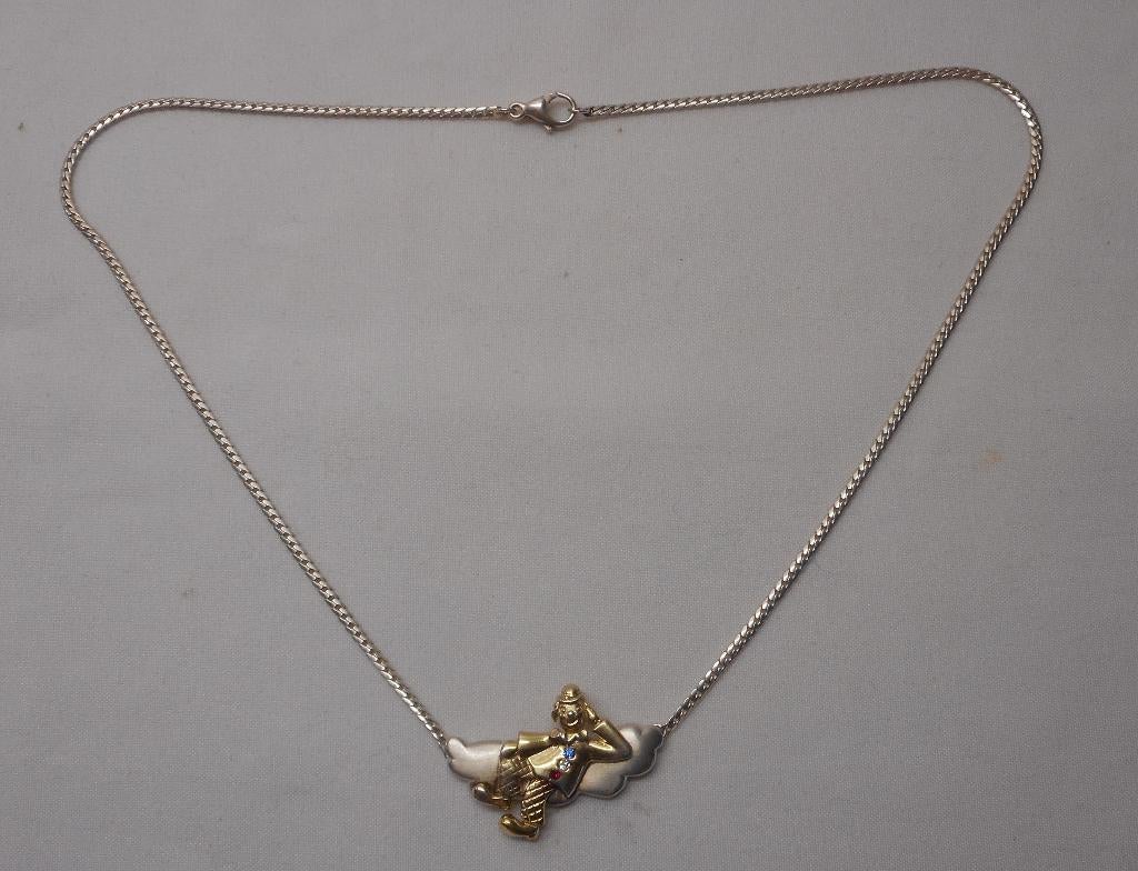Zilveren ketting met vaste hanger bicolor nr.1237, Met hanger, Verzenden, Zo goed als nieuw, Zilver