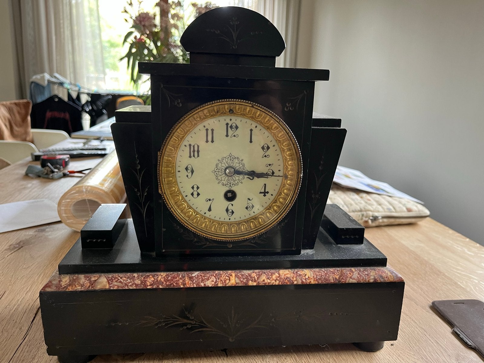 Antieke Franse marmeren pendule - Art Deco stijl, Ophalen