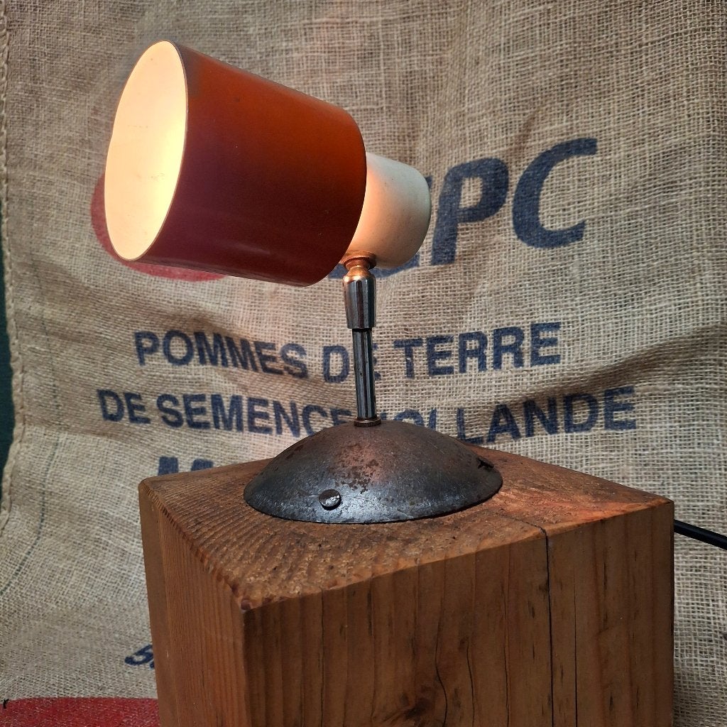 Gele lamp op houten voet- Vintage lampen, Ophalen of Verzenden