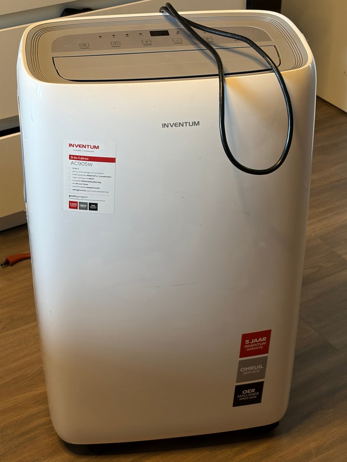 Inventum AC905W Mobiele Airco 3-in-1 met afvoerslang, 3 snelheden of meer, Ophalen of Verzenden, Zo goed als nieuw, Koelen en Ontvochtigen