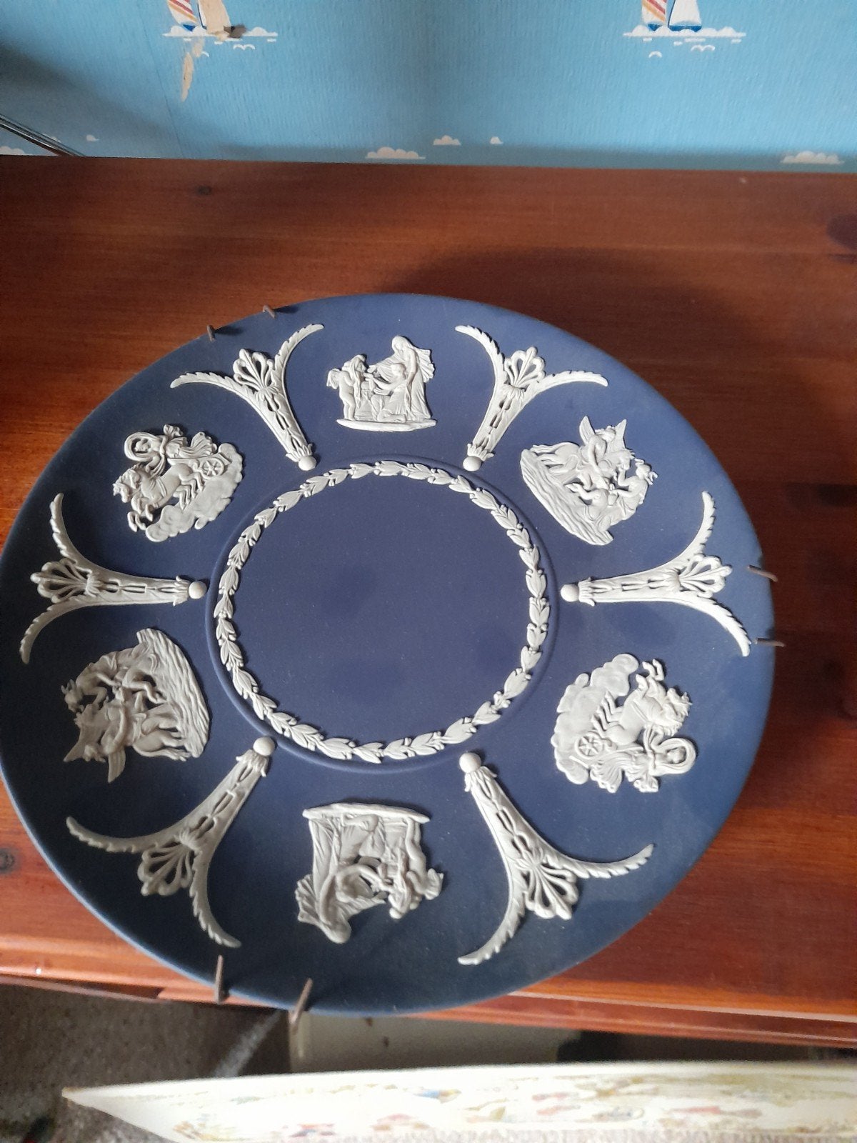 Vintage Wedgwood Jasperware Blauw Decoratieve Plaat, Ophalen