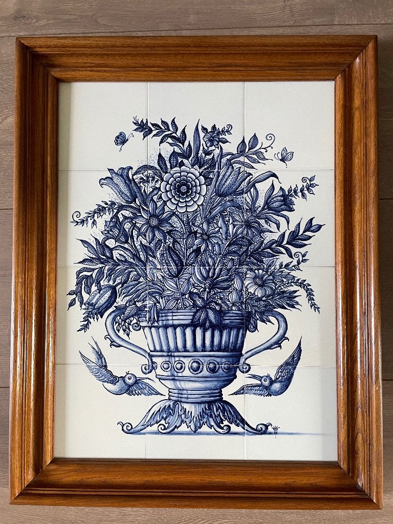 Groot Delftsblauw Fries tegeltableau Frisiantiles bloemen, Ophalen