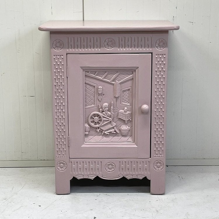 Antiek massief hout houtsnijwerk kast kastje restyle roze, Antiek en Kunst, Ophalen