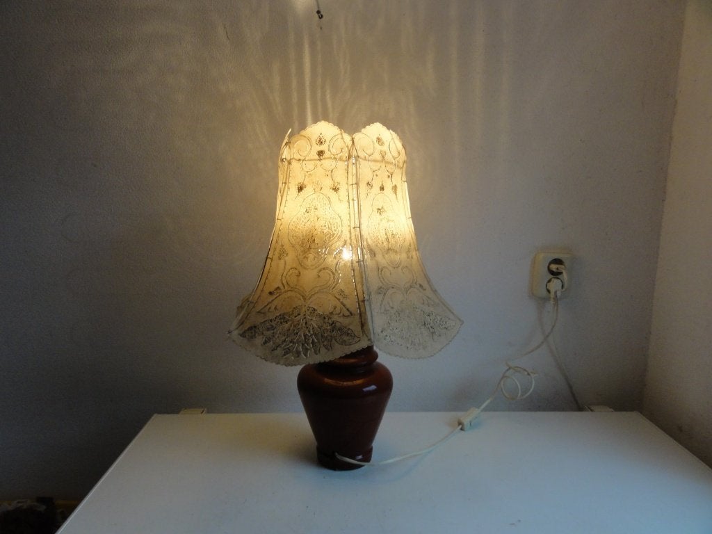 Schemerlamp met bijzondere lampenkap, ouderwets, Ophalen of Verzenden, Gebruikt, Natuurlijk materiaal, Schemerlamp