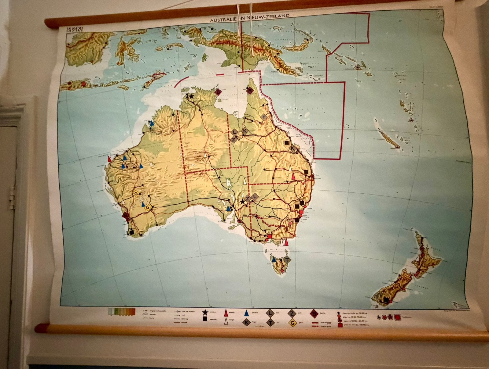 Vintage landkaart van Australie en Nieuw Zeeland, Ophalen of Verzenden, Wereld, Landkaart