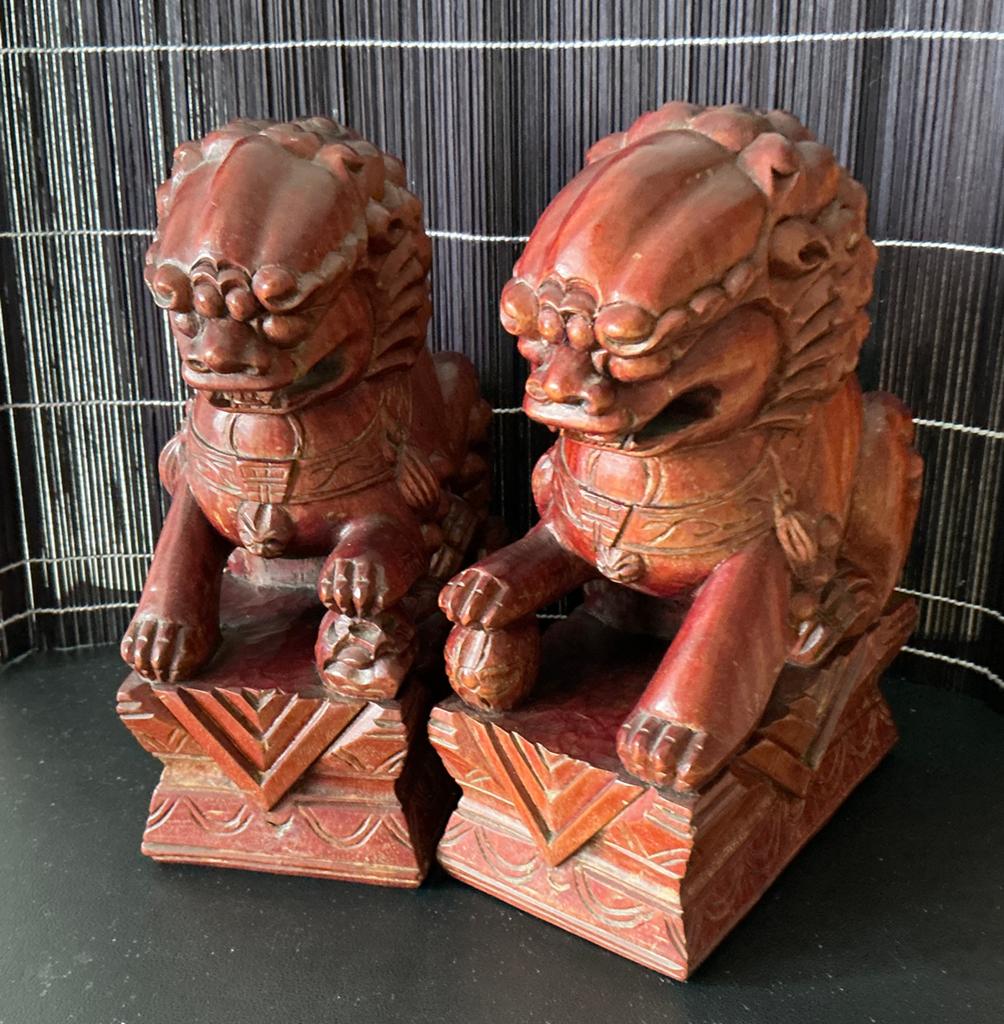 Set van 2 handgesneden composieten Foo Dogs, Overige onderwerpen, Verzenden, Handgemaakt, 20 - 50 cm