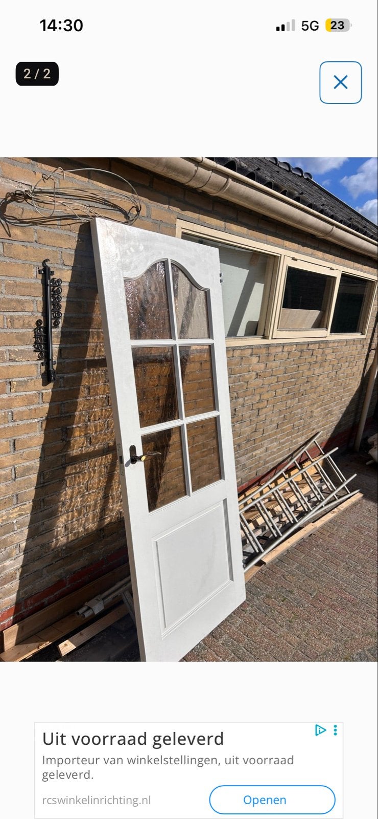 Witte binnendeur met glas, Doe-het-zelf en Verbouw, Gebruikt, 80 tot 100 cm, Binnendeur, Ophalen of Verzenden