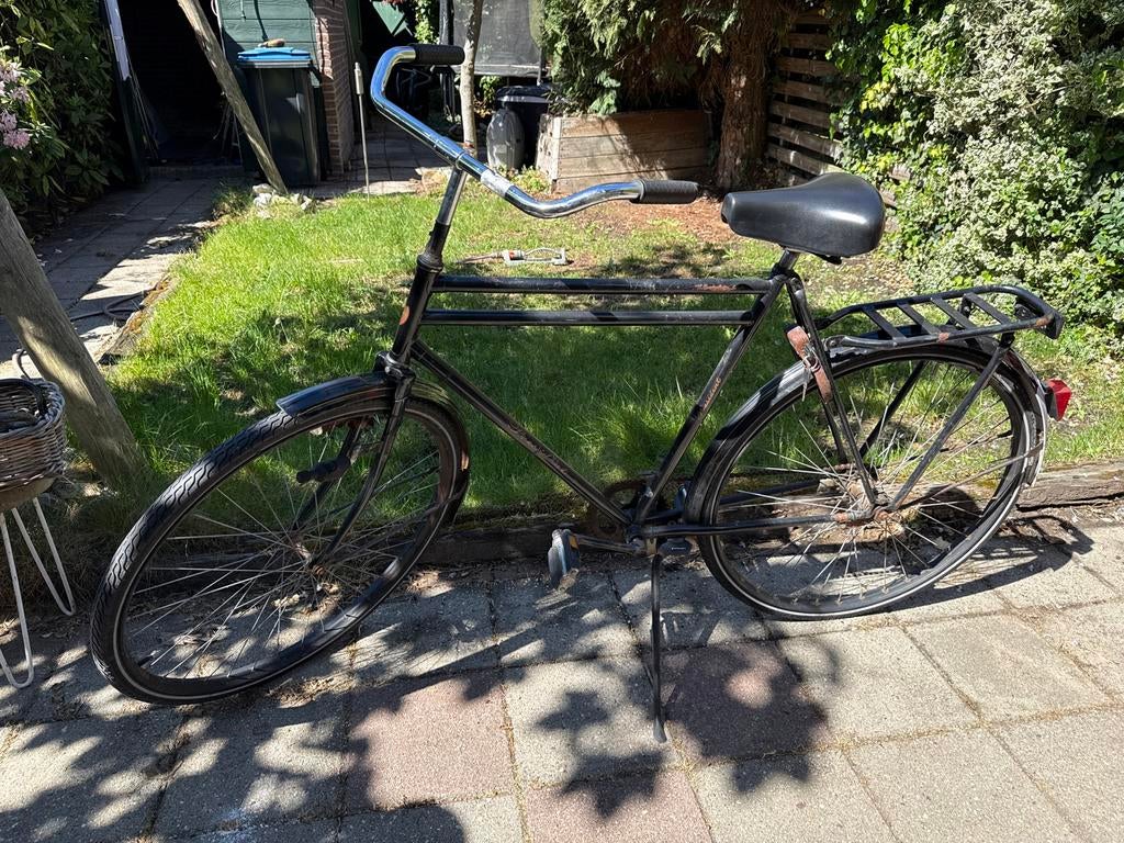 Oude herenfiets met terugtraprem en bagagedrager, Terugtraprem, Gebruikt, 56 cm of meer, Ophalen