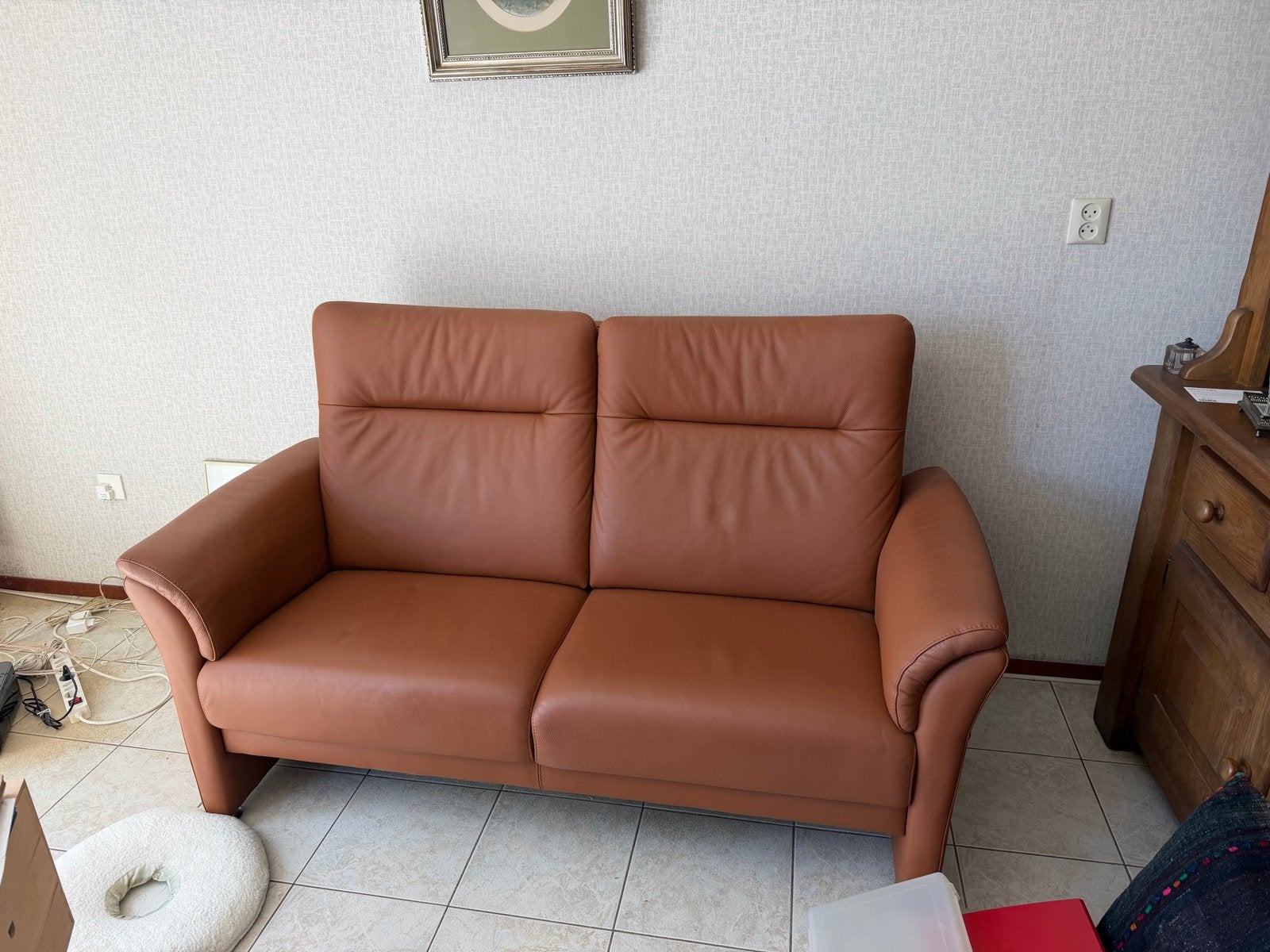 Prominent 2-zits lederen bank - 170x75x105cm, Ophalen, Gebruikt, 150 tot 200 cm, Tweepersoons