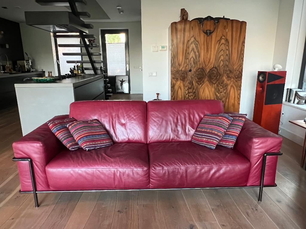 bordeaux rode leren Natuzzi bank, Ophalen, Gebruikt, Design, Driepersoons