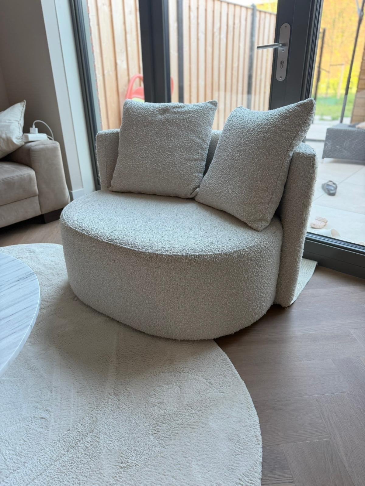 Moderne Bouclé Fauteuil - Crème Wit, Gebruikt, 75 tot 100 cm, Ophalen of Verzenden, 75 tot 100 cm