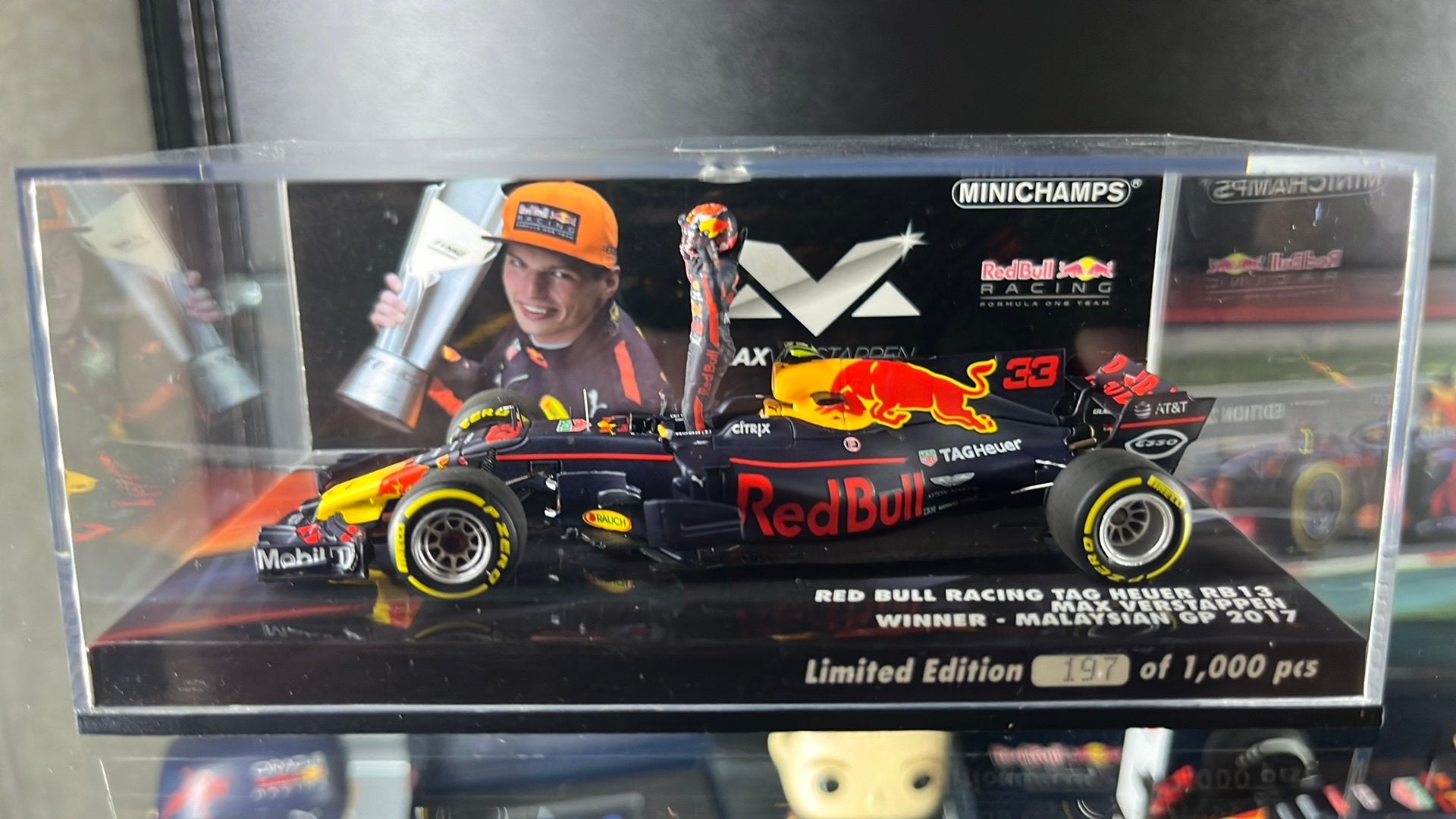 Minichamps Max Verstappen 1:43 Winner Malaysian GP 2017, Ophalen of Verzenden, Zo goed als nieuw, Auto, MiniChamps