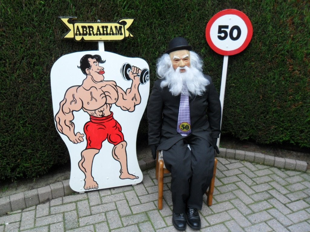 50 verjaardag Abraham met baard en atletisch, set 3 deel., Ophalen, Zo goed als nieuw, Abraham of Sarah