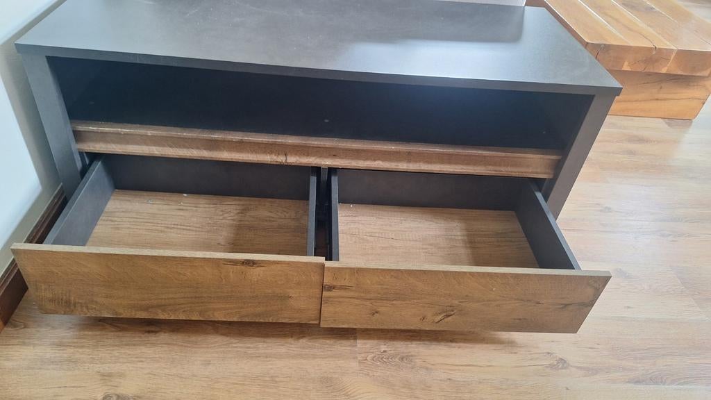 TV meubel met houtlook en lades - gebruikt, Gebruikt, 100 tot 150 cm, Ophalen of Verzenden, Minder dan 100 cm