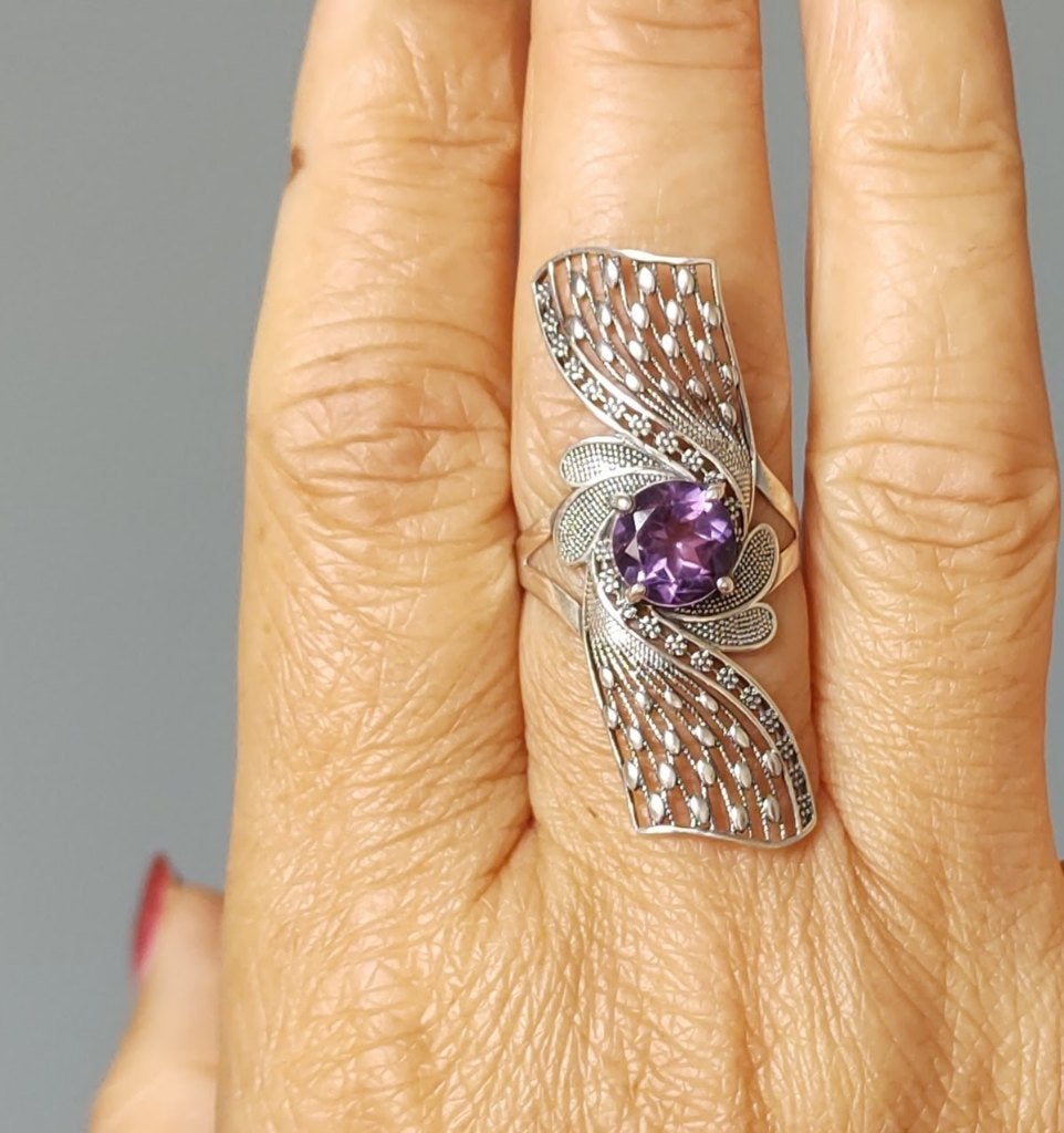 zilveren ring met natuurlijke Amethist steen zilver 925, 18 tot 19, O.T., Paars, Nieuw