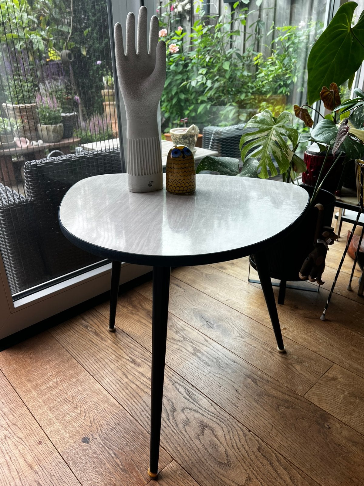 Vintage Tripod Formica Grijs Gemeleerd Salontafel Jaren 60, Verzamelen, Ophalen, Huis en Inrichting