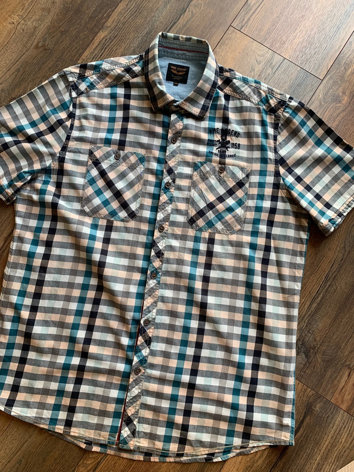 PME Legend herenoverhemd XXXL geruit korte mouw grote maat, Ophalen of Verzenden, Gedragen, Blauw, Overhemd