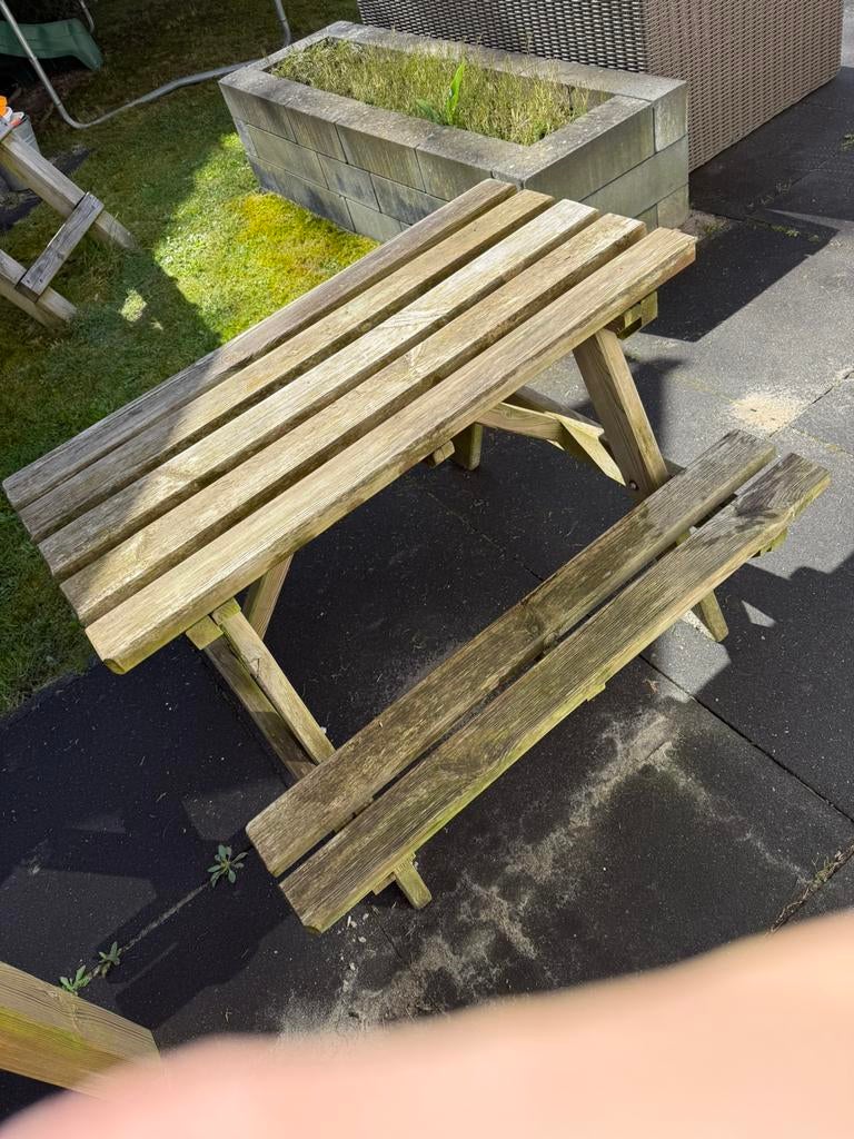 Picknicktafeltje kinderen, Tuin en Terras, Picknicktafels, Gebruikt, Rechthoekig, Hout, Ophalen