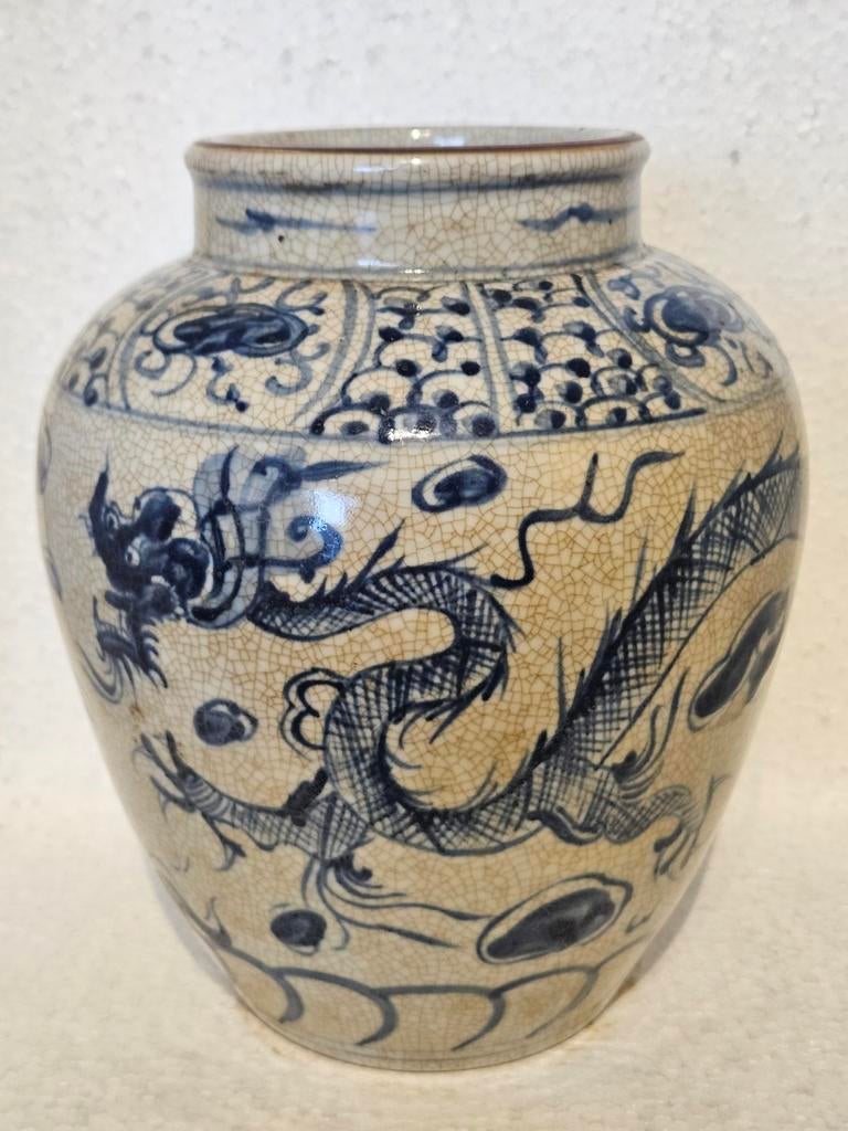 Vintage Chinese vaas Chinees keramiek draak karakters China, Antiek en Kunst, Antiek | Keramiek en Aardewerk, Ophalen of Verzenden