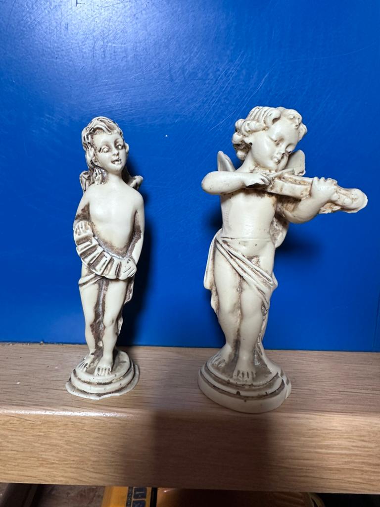 Set van 2 putti cherubijnbeelden, Minder dan 20 cm, Ophalen of Verzenden, Handgemaakt, Steen of Keramiek